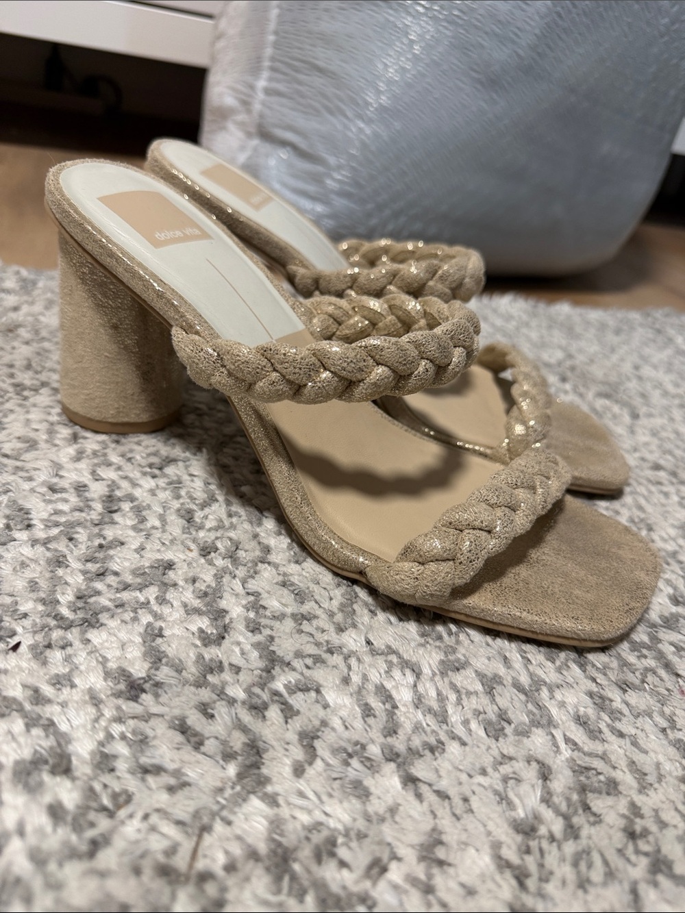 Dolce Vita Sandal Heels in Beige Braided Straps